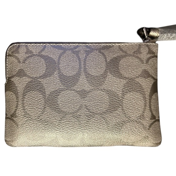 Coach F38655 Gold Metallic Signature Corner Zip With Stripe Wristlet Purse - Picture 5 of 16